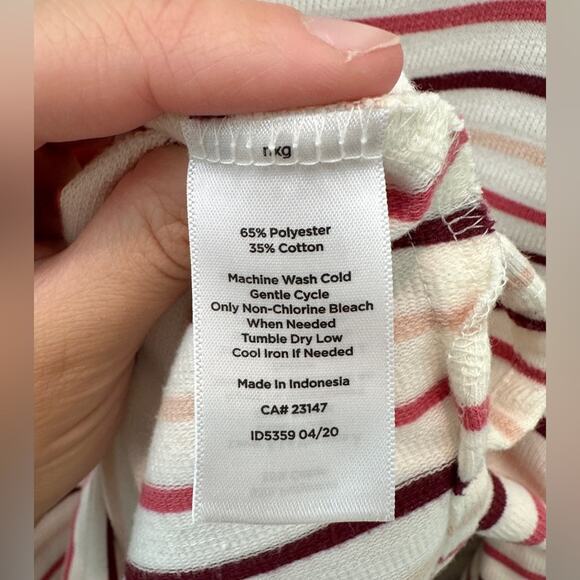 TALBOTS | Striped Long Sleeve Shirt White Pink Burgundy Boat Neck Top | Medium - Picture 6 of 6